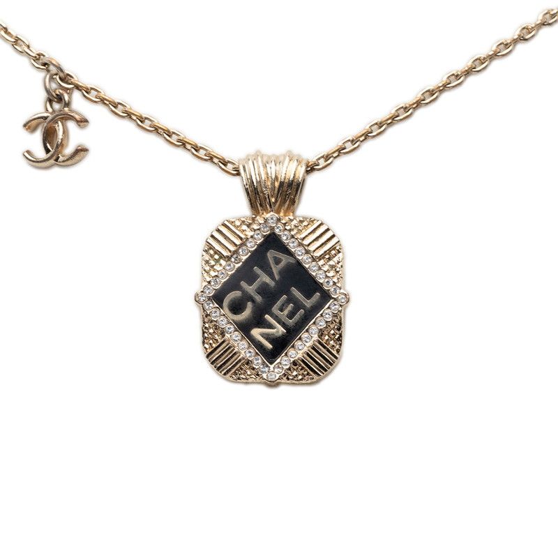 シャネル ココマーク チェーン ペンダント ネックレス D21A刻印 ゴールド ブラック メッキ ラインストーン レディース CHANEL【1-0278095】