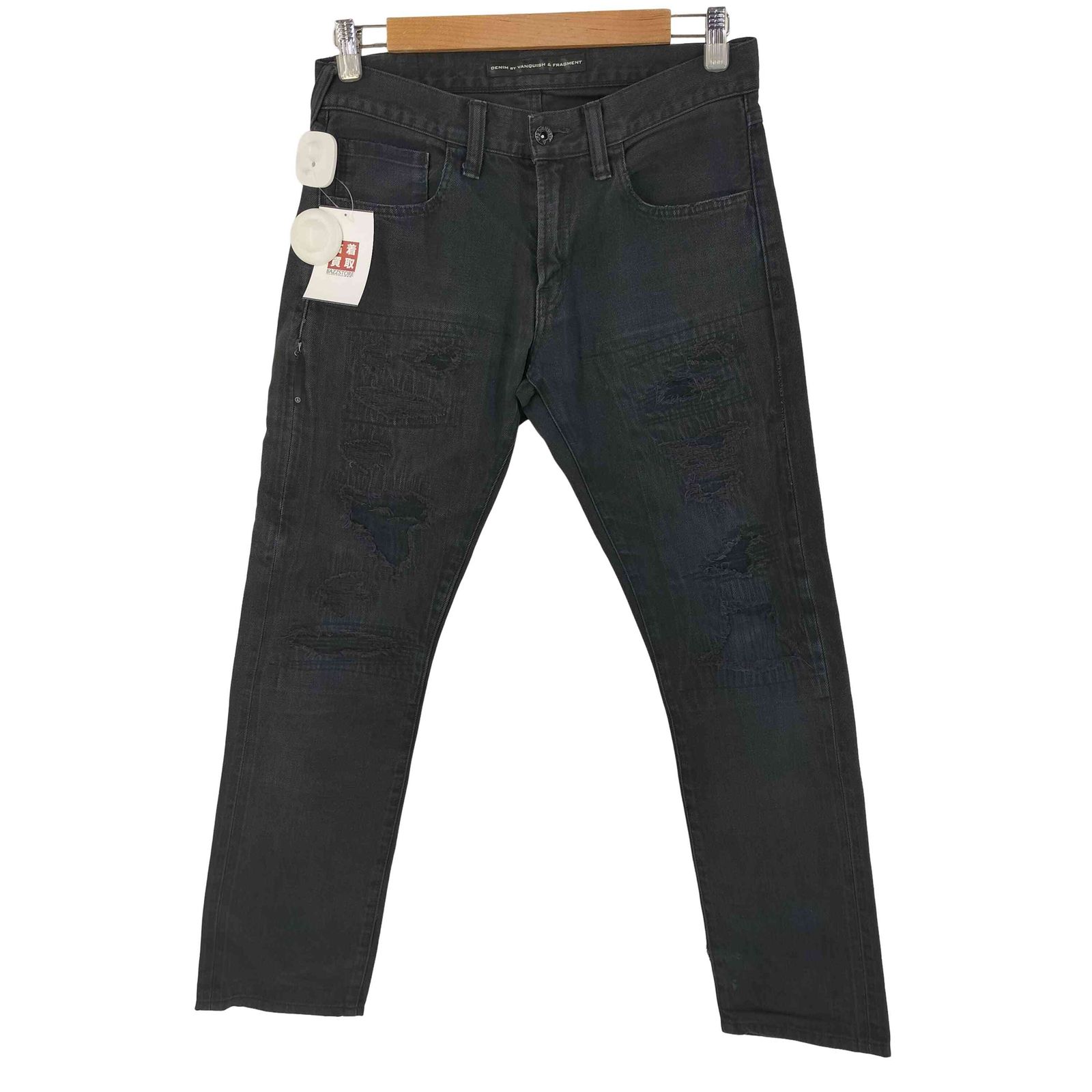 ユーズドフルギ USED古着 {{DENIM BY VANQUISH ＆ FRAGMENT}} ダメージ加工 サンダーロゴ デニム パンツ Y2K street メンズ 28