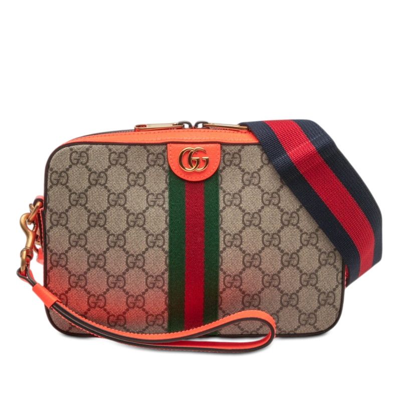 グッチ オフィディア GGスプリーム ショルダーバッグ クロスボディバッグ 699439 オレンジ ベージュ PVC レザー レディース GUCCI【247-80829】