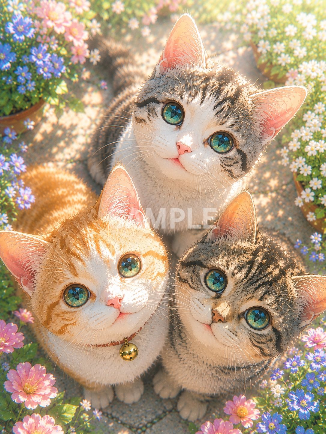 絵画 壁掛け絵【バラの庭で絵を描いている少女と遊んでいるかわいい猫2匹】 691 夏の花庭で見上げる3匹の子猫 癒しのアート｜2Lサイズ - メルカリ