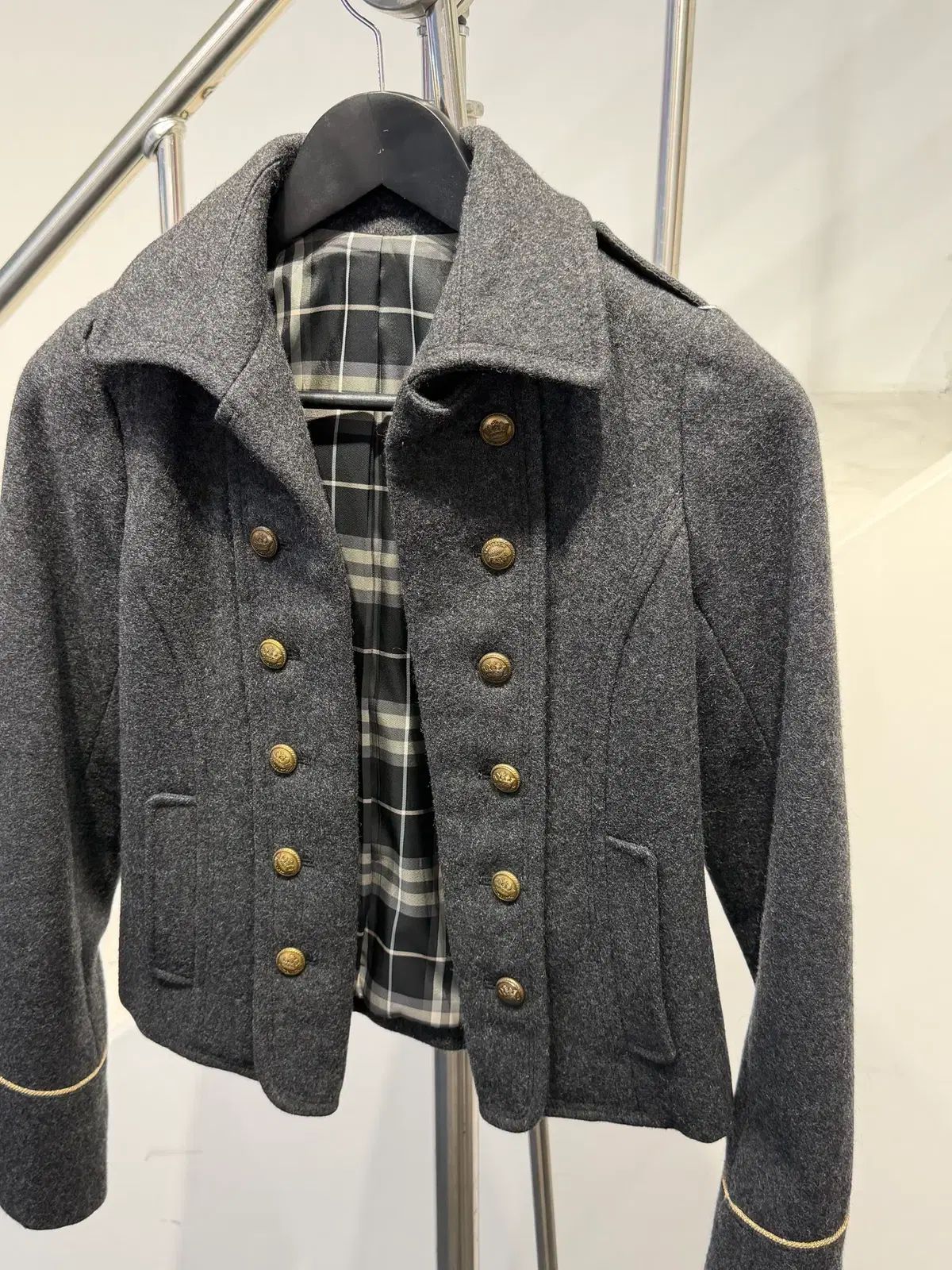 BURBERRY バーバリー ゴールド ダブル ウール ジャケット (グレー) 38