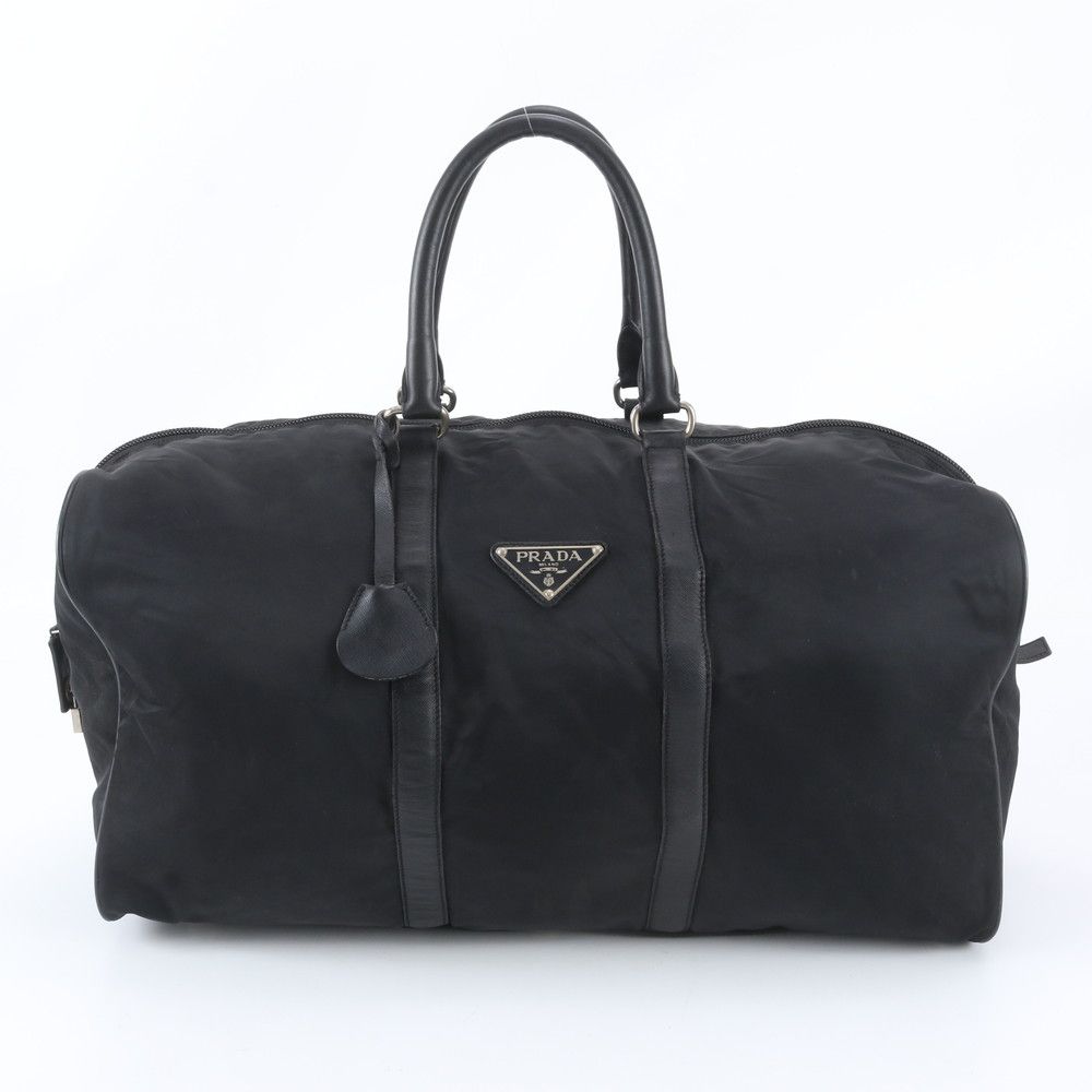 美品 プラダ テスート ナイロン トライアングルロゴ レザー ボストン バッグ 出張 旅行 トート ブラック 黒 メンズ RBM EJ21-3【中古】