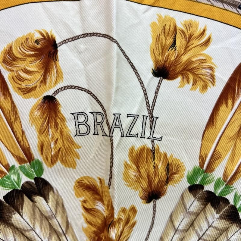 a17【美品】HERMESエルメス カレ90 BRAZIL ブラジル イエロー系 エルメス カレ90 BRAZIL ブラジル シルク スカーフ フランス製