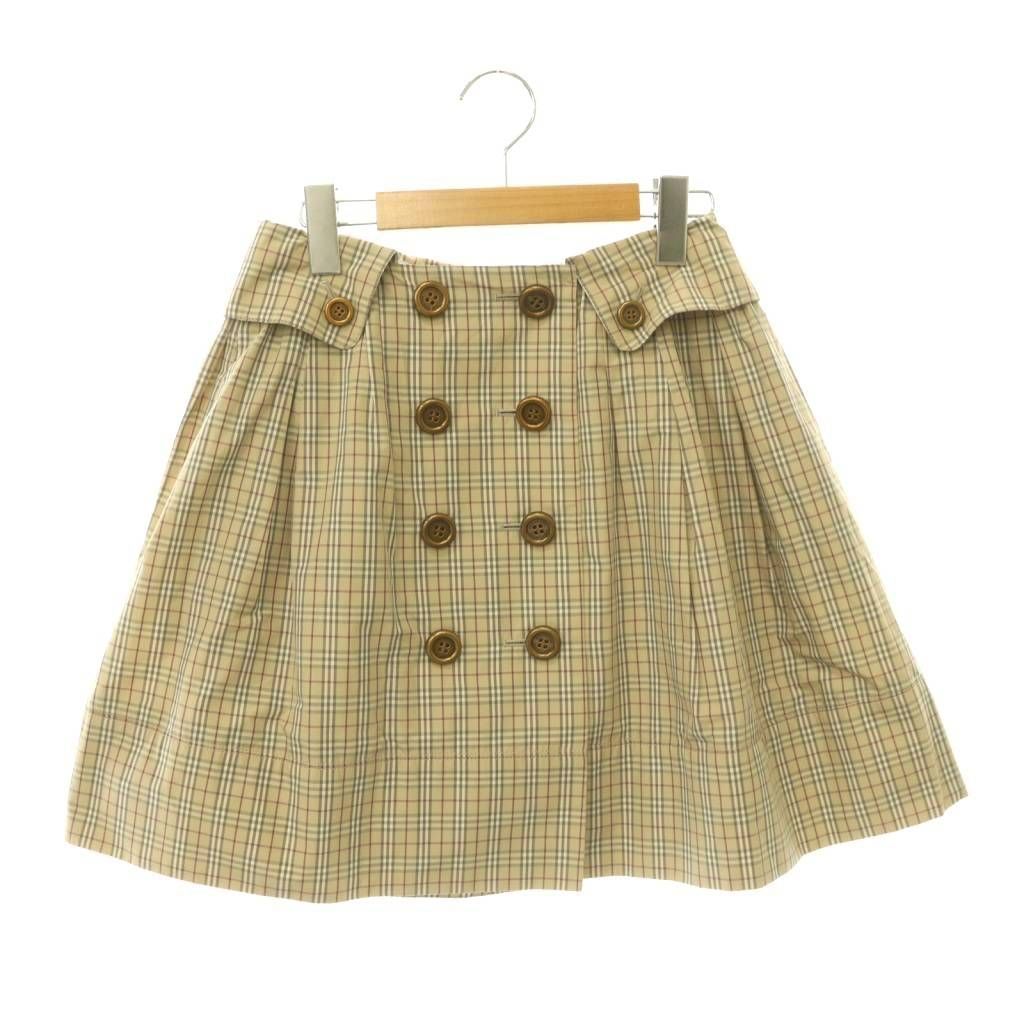 バーバリーブルーレーベル BURBERRY BLUE LABEL E1S50-346-43 フレアスカート ミニ ノバチェック柄 ロゴ入りボタン 36 ベージュ マルチカラー /ES