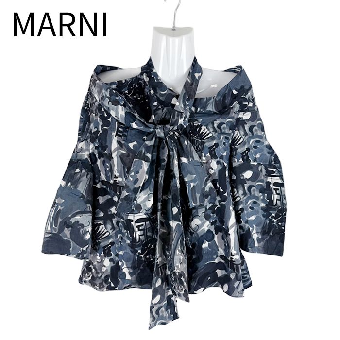 マルニ MARNI ボウタイブラウス モノトーン フラワープリント 9,100円
