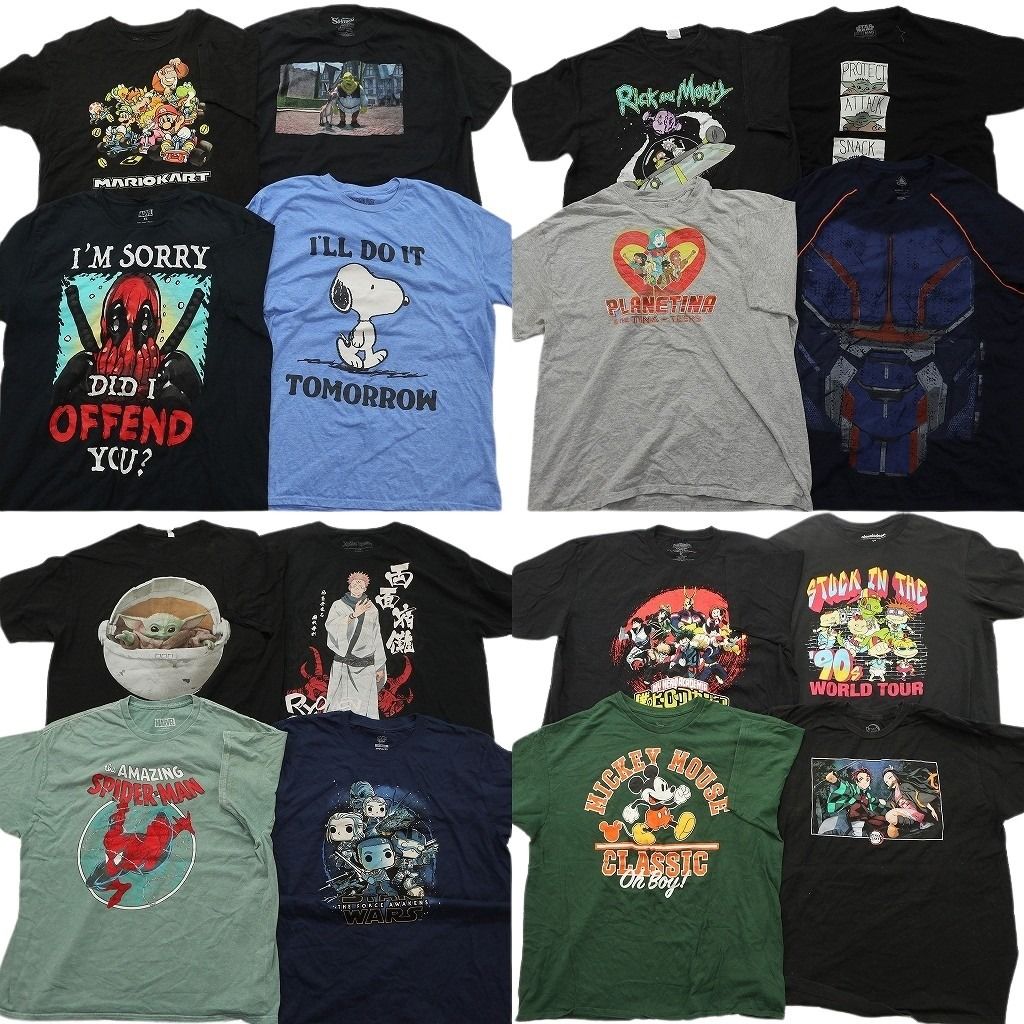古着卸 まとめ売り キャラクター Tシャツ 16枚セット ( メンズ XL ) デッドプール シュレック スパイダーマン 中古 古着 NF6804