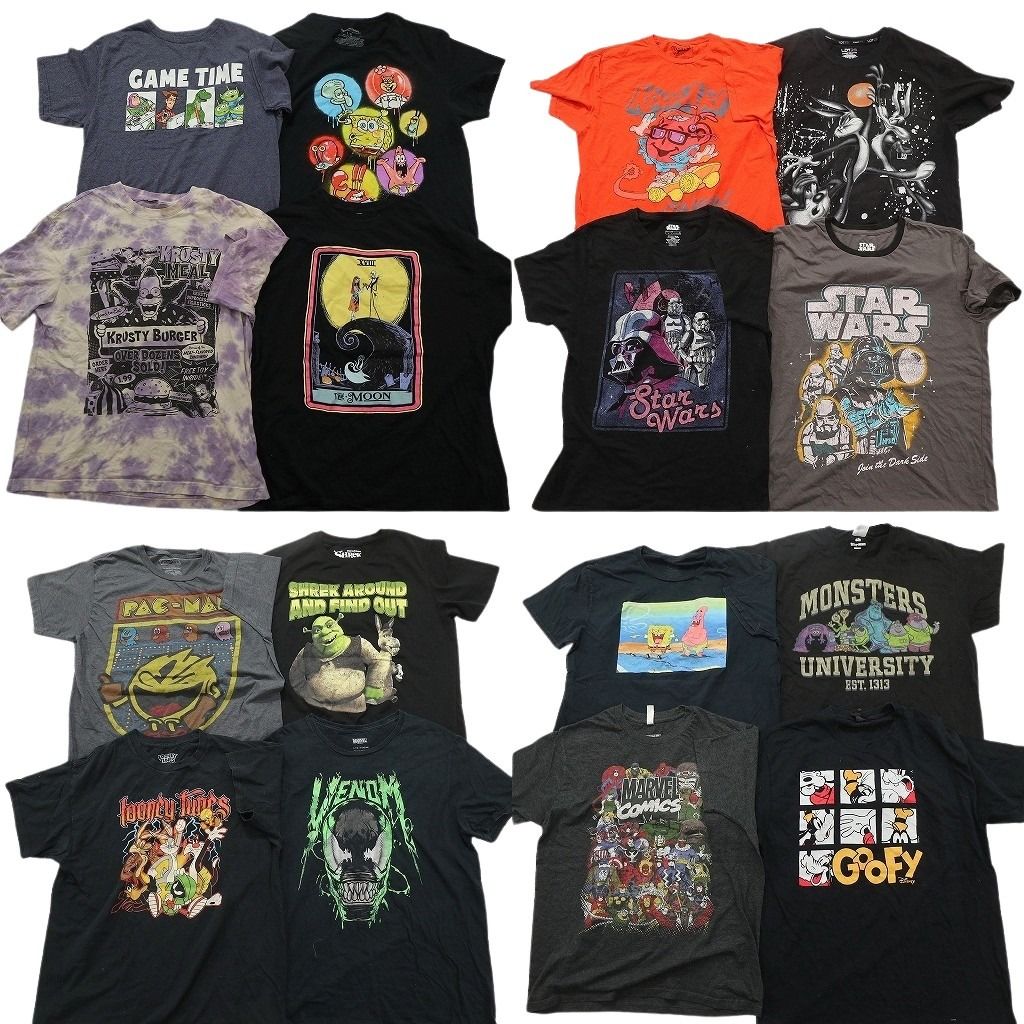 古着卸 まとめ売り キャラクター Tシャツ 16枚セット ( メンズ Ｌ ) トイストーリー ナイトメア・ビフォア・クリスマス 中古 古着 NF6810