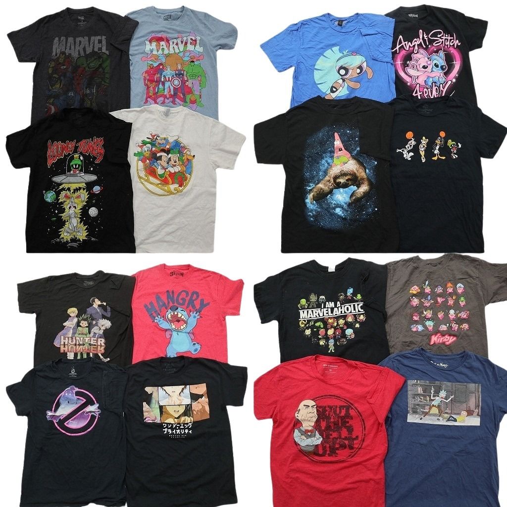古着卸 まとめ売り キャラクター Tシャツ 16枚セット ( メンズ Ｍ ) ルーニーテューンズ ハンターハンター  中古 古着 NF6812 古着卸 まとめ売り キャラクター Tシャツ 16枚セット ( メンズ M