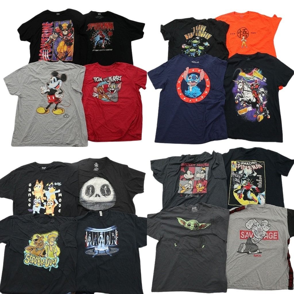 古着卸 まとめ売り キャラクター Tシャツ 16枚セット ( メンズ 2XL ) ウルヴァリン スパイダーマン ミッキー 中古 古着 NF6820 古着卸 まとめ売り キャラクター Tシャツ 16枚セット ( メンズ 2XL