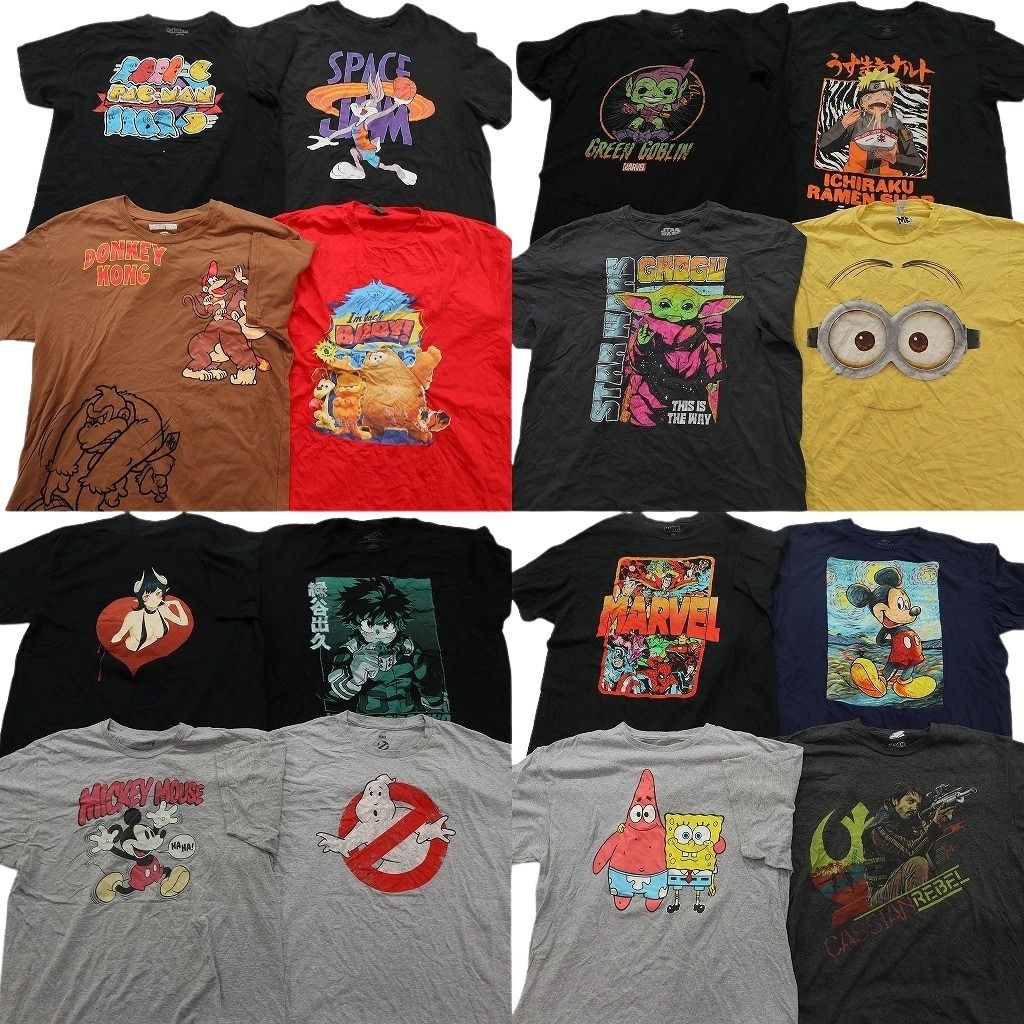 古着卸 まとめ売り キャラクター Tシャツ 16枚セット ( メンズ XL ) ガーフィールド ディズニー スペースジャム ヒロアカ 中古 古着 NF6925