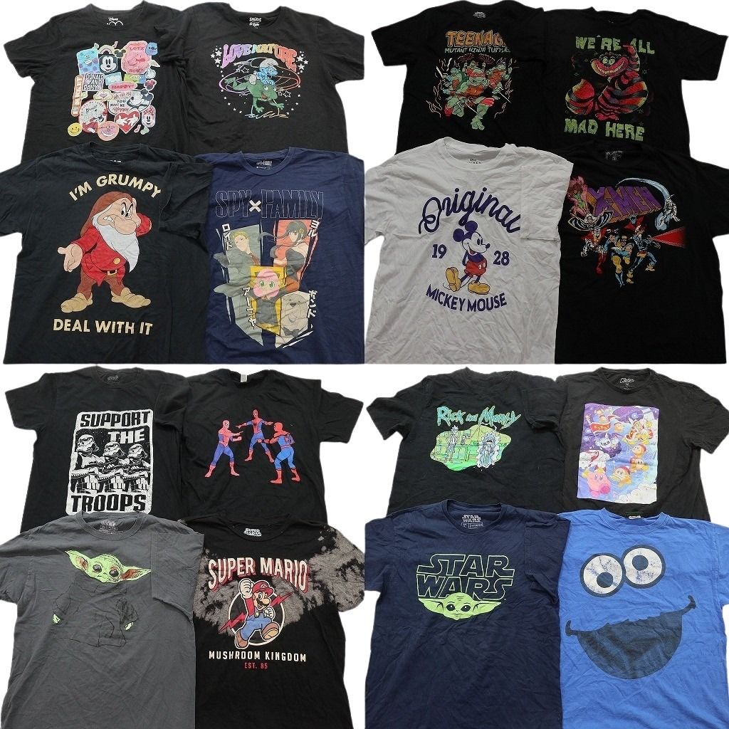 古着卸 まとめ売り キャラクター Tシャツ 16枚セット ( メンズ L ) スマーフ スパイファミリー ミッキーマウス 中古 古着 NF6927 古着卸 まとめ売り キャラクター Tシャツ 16枚セット ( メンズ L
