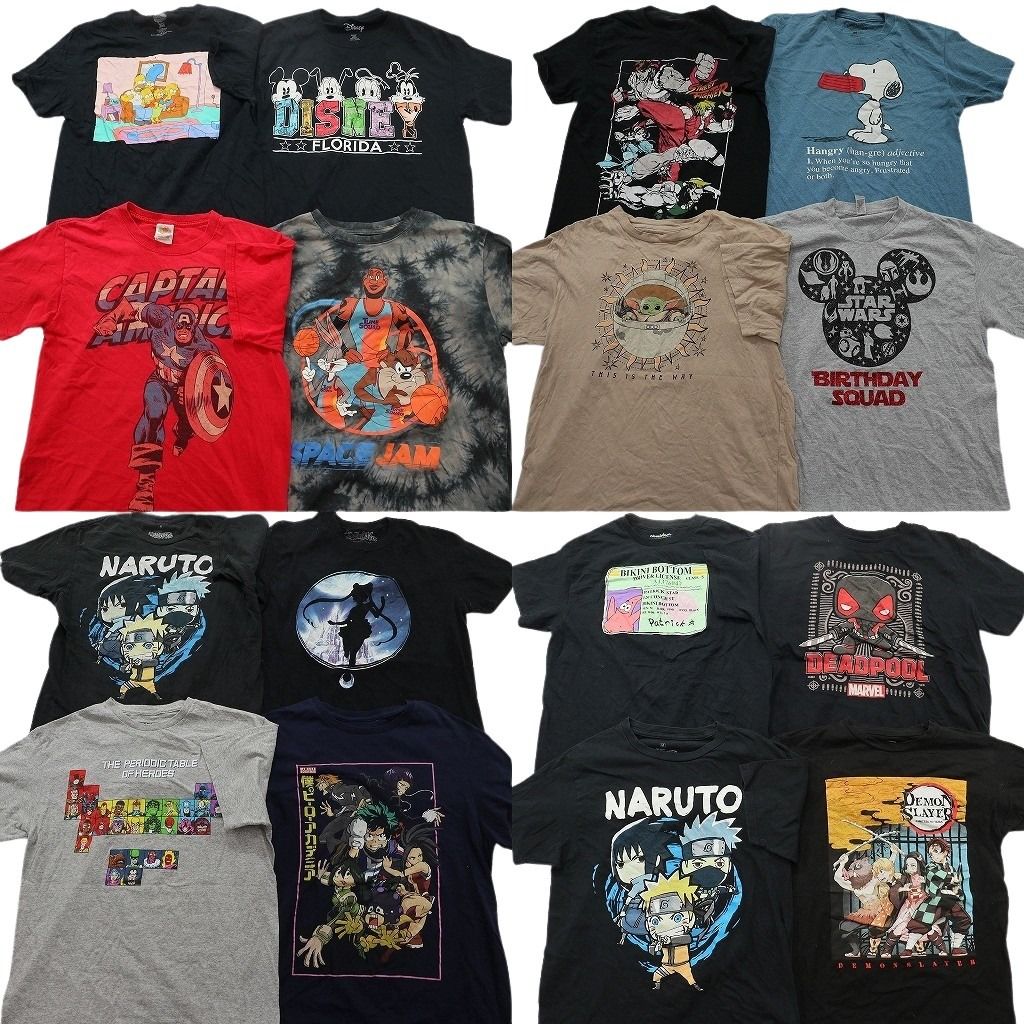 古着卸 まとめ売り キャラクター Tシャツ 16枚セット ( メンズ M ) ルーニーテューンズ キャプテンアメリカ シンプソンズ 中古 古着 NF6932