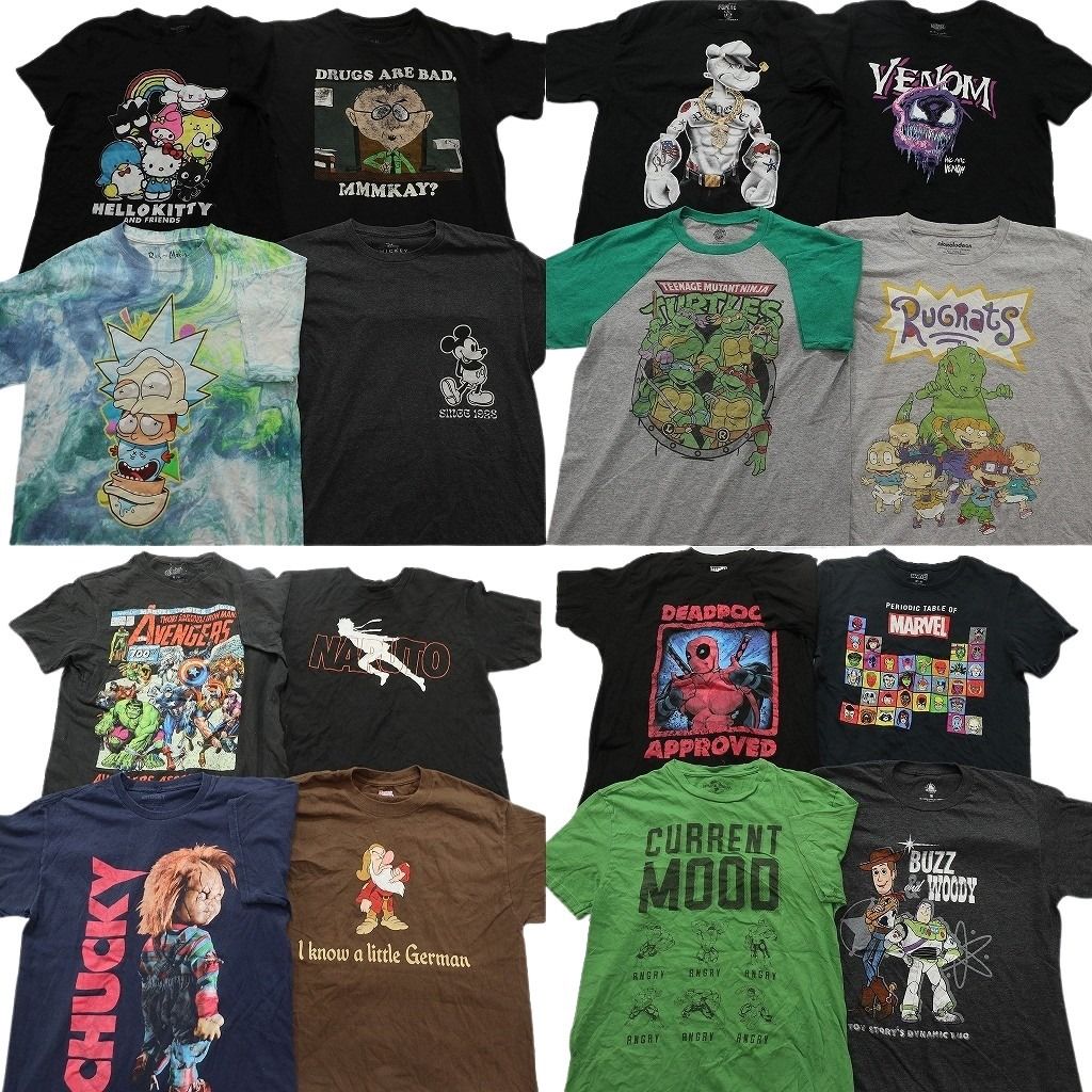 古着卸 まとめ売り キャラクター Tシャツ 16枚セット ( メンズ M ) サンリオ ハローキティ ミッキーマウス トイストーリー 古着 NF6935