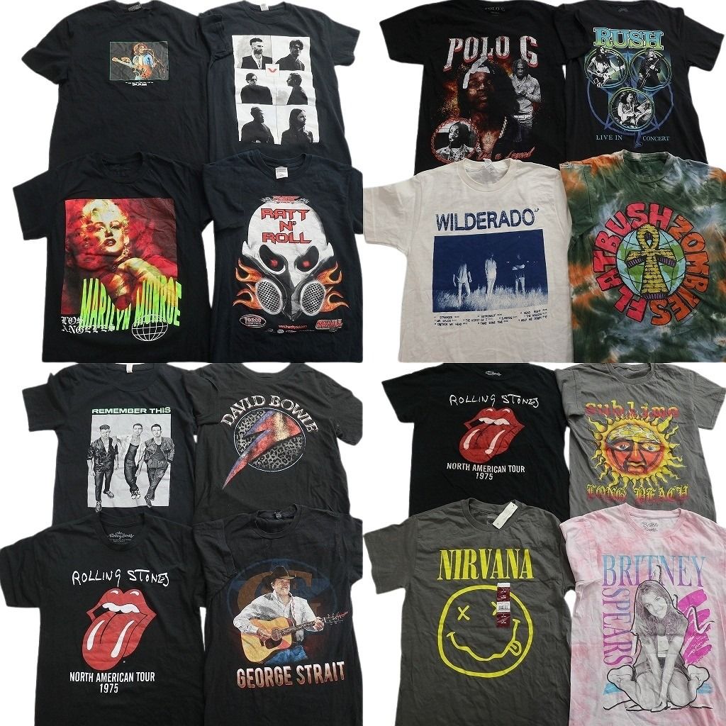 古着卸 まとめ売り 音楽・バンド Tシャツ 16枚セット ( メンズ S ) 人物 ローリングストーンズ ニルヴァーナ 中古 古着 NF6944