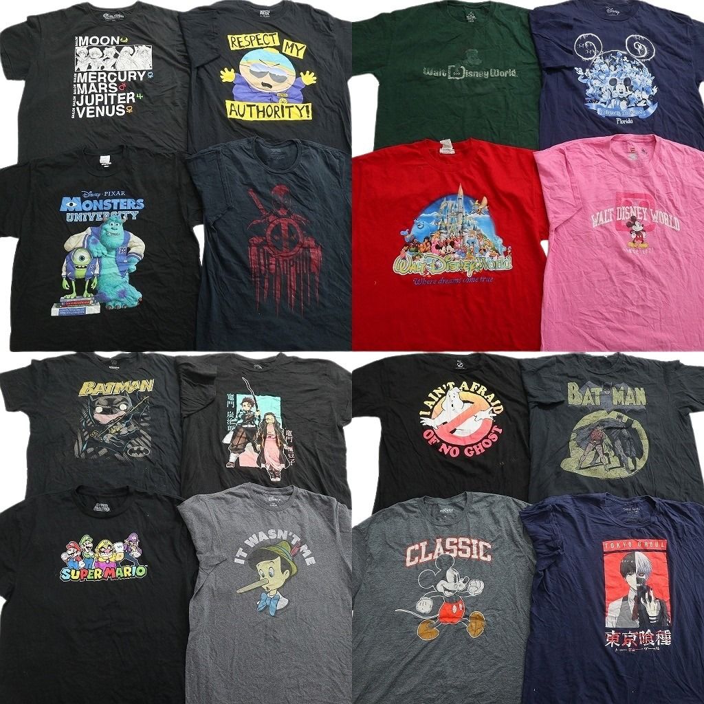 古着卸 まとめ売り キャラクター Tシャツ 16枚セット ( メンズ XL/2XL ) ディズニー ゴーストバスターズ 鬼滅の刃 中古 古着 NF6949