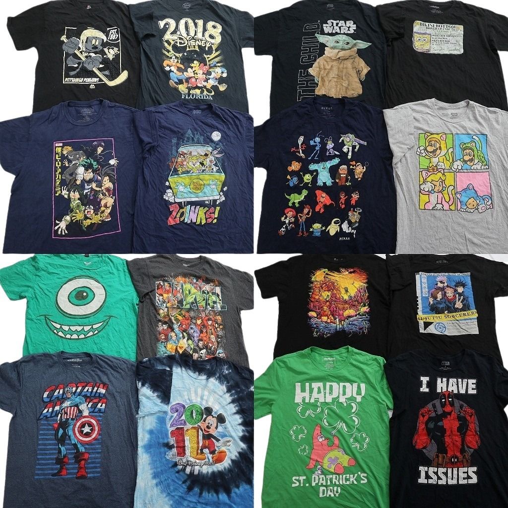 古着卸 まとめ売り キャラクター Tシャツ 16枚セット ( メンズ L ) ディズニー ヒロアカ スポンジボブ スターウォーズ 中古 古着 NF6956