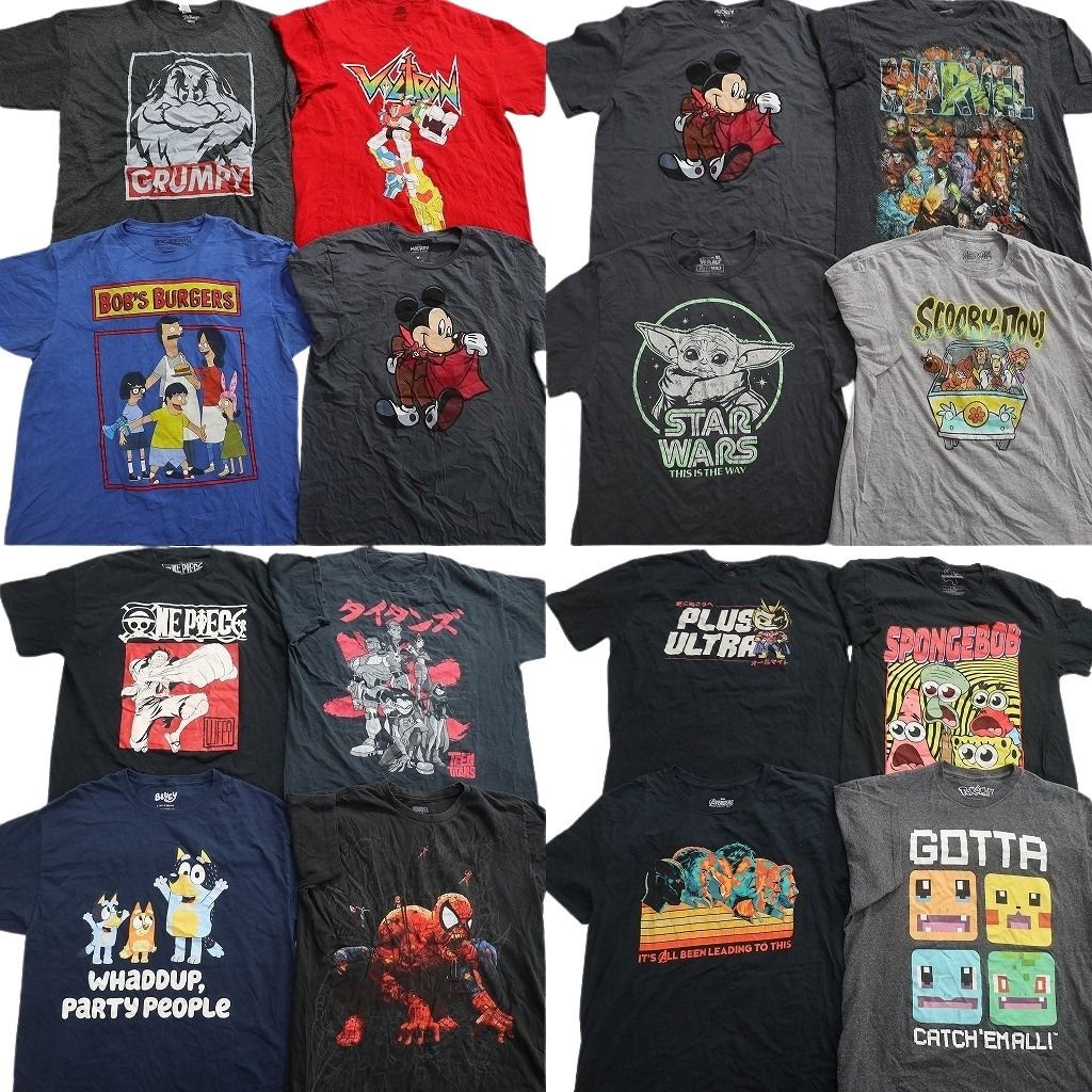 古着卸 まとめ売り キャラクター Tシャツ 16枚セット ( メンズ L ) ディズニー ポケモン スポンジボブ ワンピース 中古 古着 NF6960 古着卸 まとめ売り キャラクター Tシャツ 16枚セット ( メンズ L