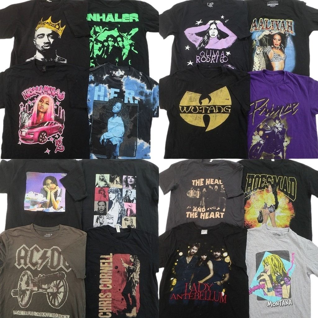 古着卸 まとめ売り 音楽・バンド Tシャツ 16枚セット ( メンズ M ) 人物 AC/DC アリーヤ ラッパー パープルレイン 中古 古着 NF7023