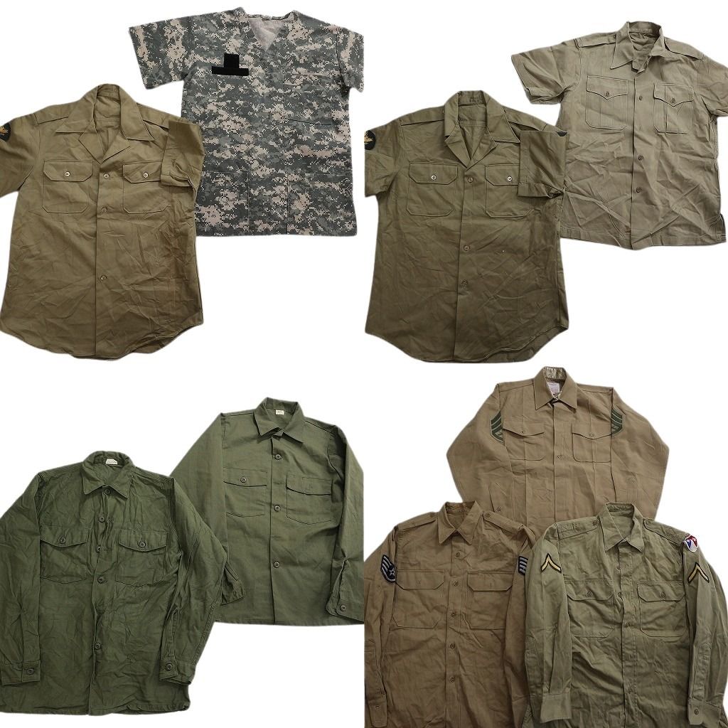 古着卸 まとめ売り ミリタリー シャツ 9枚セット ( メンズ M/L ) オリーブ ベージュ 半袖 長袖 オープンカラー カモ柄 中古 古着 NF7054