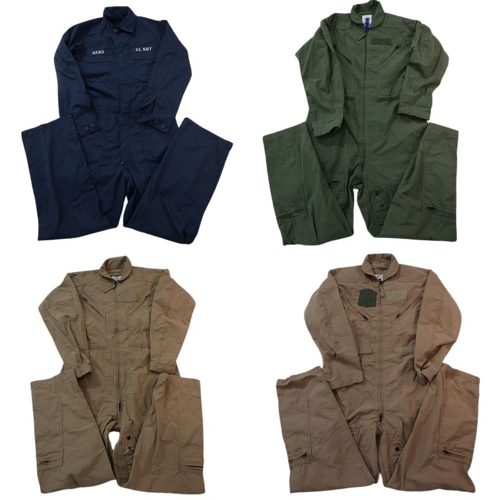 古着卸 まとめ売り ミリタリー オールインワン つなぎ 4枚セット ( メンズ 42 ) NAVY ネイビー ベージュ オリーブ 中古 古着 NF7072