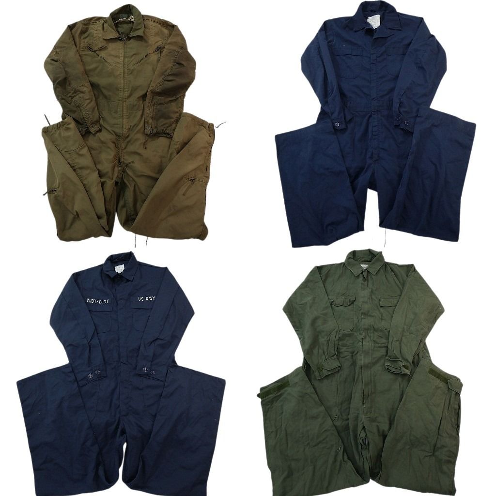 古着卸 まとめ売り ミリタリー オールインワン つなぎ 4枚セット ( メンズ 42/L ) オリーブ ネイビー NAVY フライトスーツ 中古古着 NF7074 古着卸 まとめ売り ミリタリー オールインワン つなぎ 4枚セット
