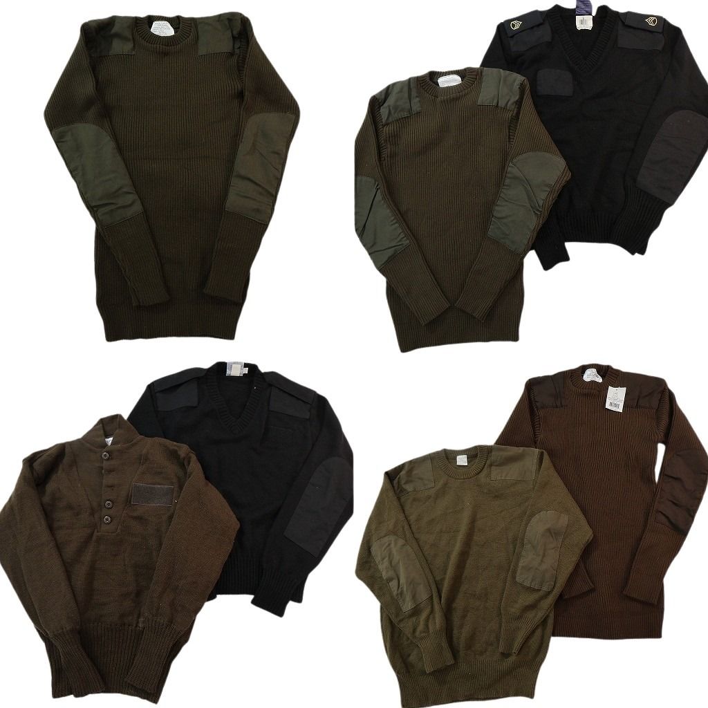 古着卸 まとめ売り ミリタリー セーター ニット 8枚セット ( メンズ L/XL ) リブニット デッドストック エルボーパッチ 中古 古着 NF7080
