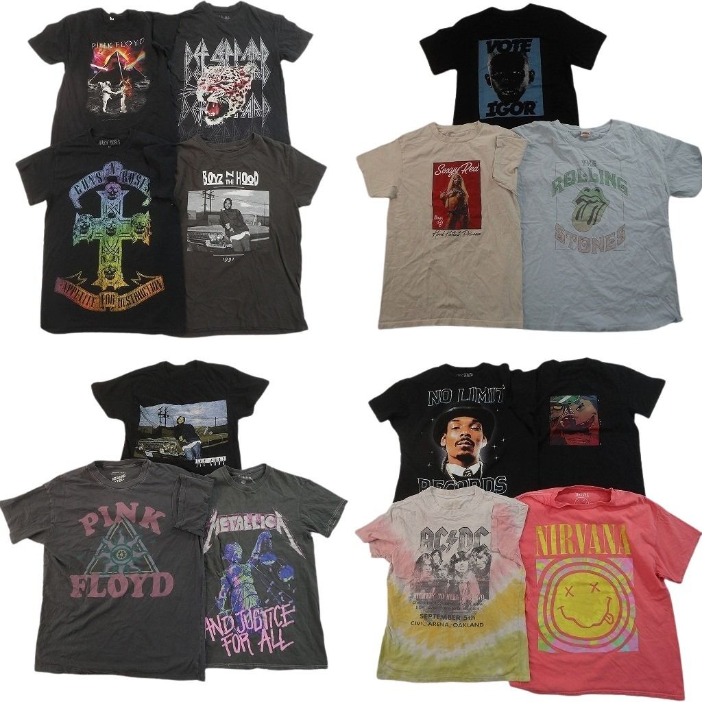 古着卸 まとめ売り 音楽・バンド Tシャツ 14枚セット ( メンズ XS/S ) AC/DC ピンクフロイド ローリングストーンズ 中古 古着 NF7086