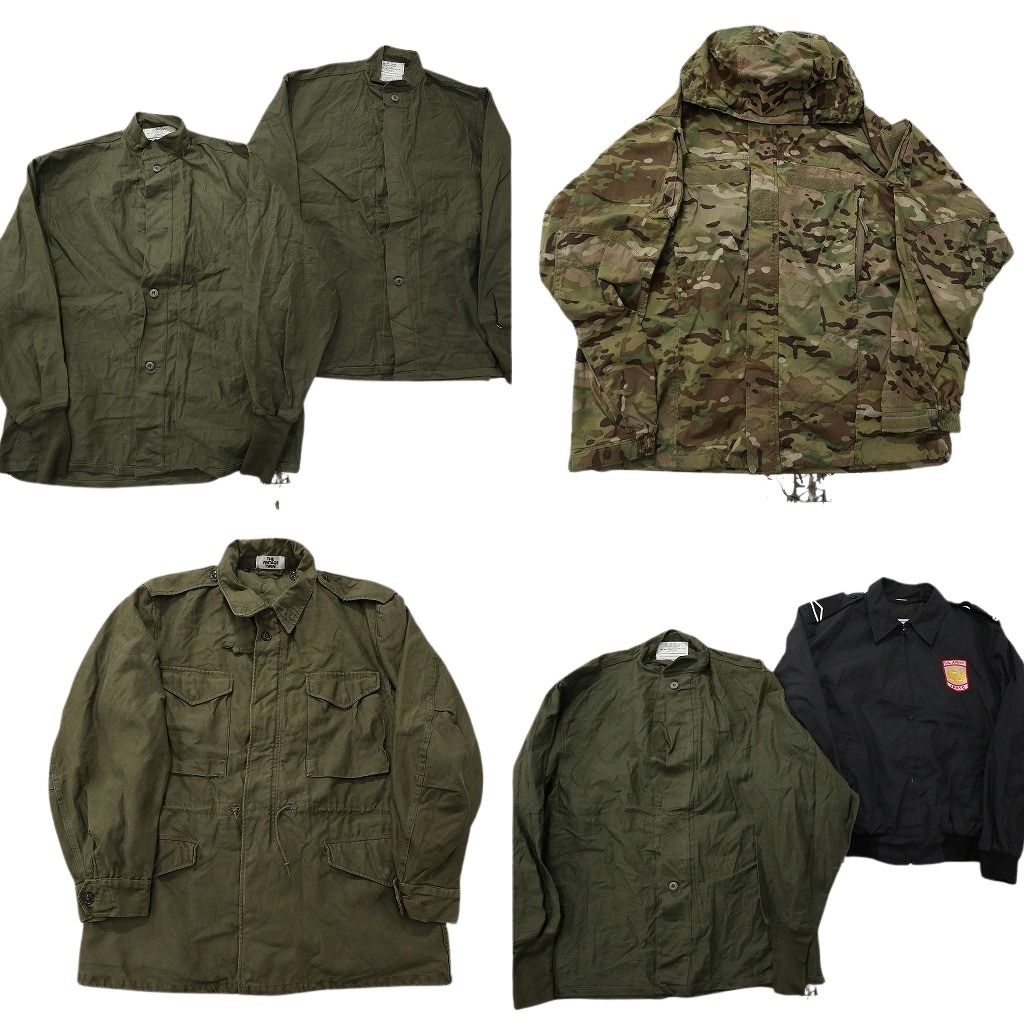 古着卸 まとめ売り ミリタリー ジャケット 6枚セット ( メンズ M/L ) オリーブ ブラック ワッペン カモ柄 中古 古着 NF7105