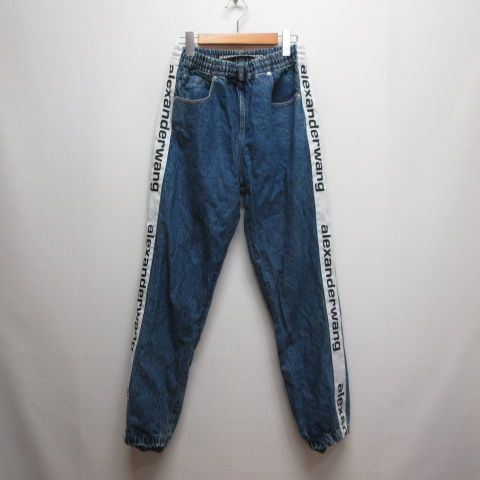 アレキサンダーワン　ロゴ　総柄 　デニム　ジョガーパンツ　ライトブルー　青 アレキサンダーワン ALEXANDER WANG サイドラインロゴ デニム ジョガー