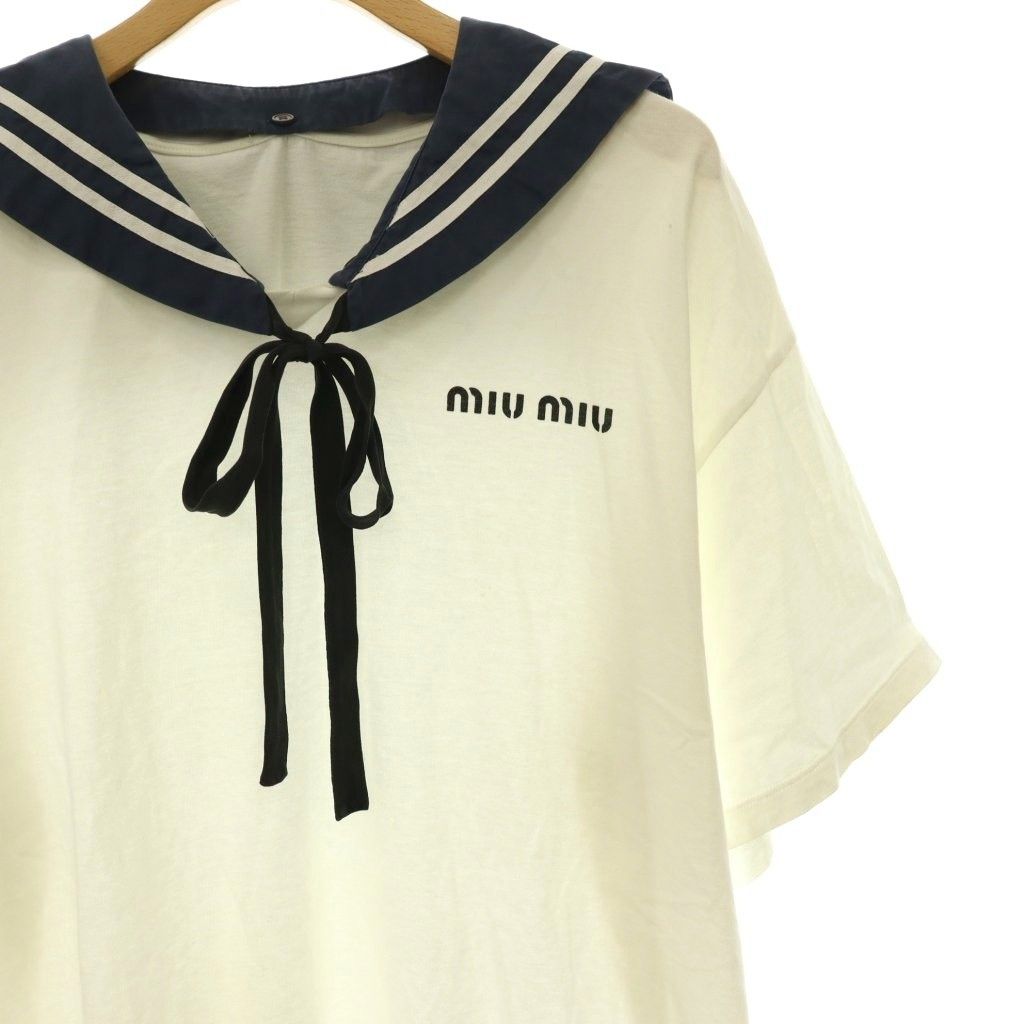 ミュウミュウ miumiu ロゴ セーラーカラー Tシャツ カットソー XS 白
