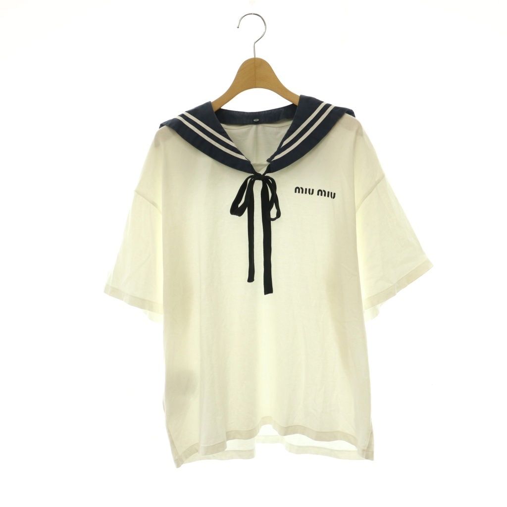 ミュウミュウ miumiu ロゴ セーラーカラー Tシャツ カットソー XS 白