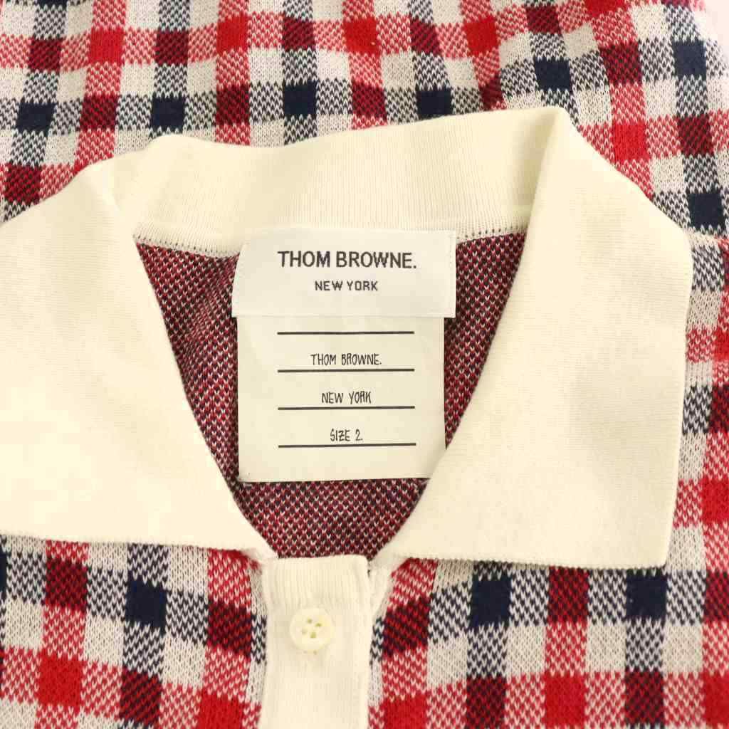 トムブラウン THOM BROWNE チェック ニットポロシャツ 半袖 2 ネイビー
