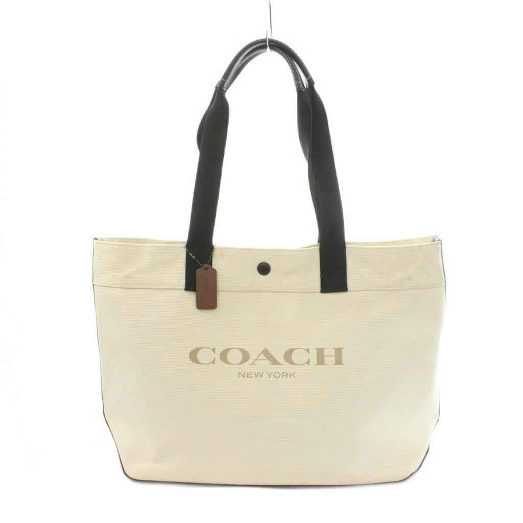 コーチ COACH ロゴ キャンバストートバッグ バイカラー アイボリー 黒