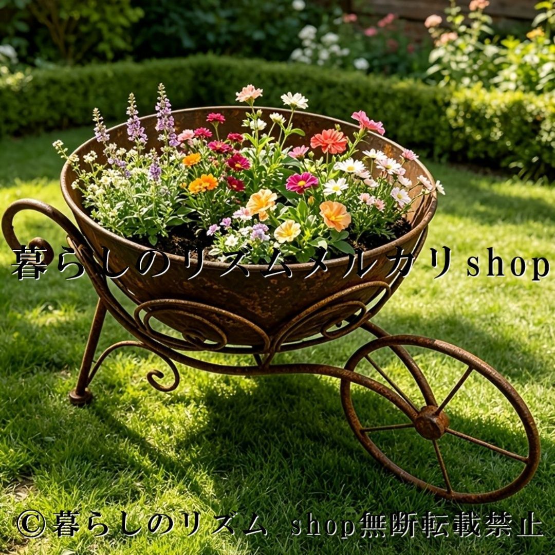プランター 一輪車 鉄製 フラワースタンド ディストレスト加工 ガーデンオーナメント アメリカンカントリー 植木鉢 アイアン プランタースタンド 花台 防錆 ガーデニング 庭 中庭 バルコニー テラス 屋外 観葉植物 多肉植物 花 鉢 可愛い