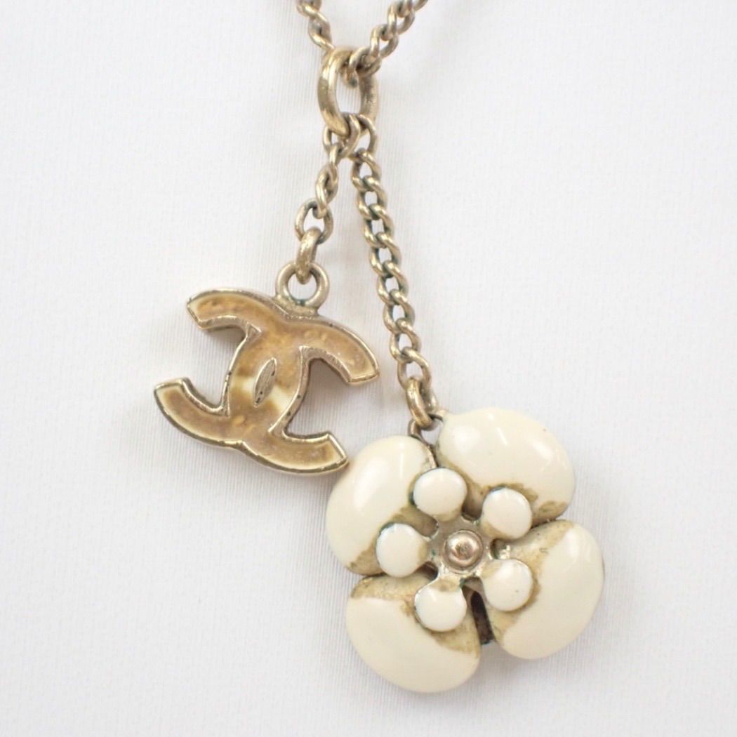 シャネル CHANEL ネックレス ココマーク カメリア メッキ GP ホワイト