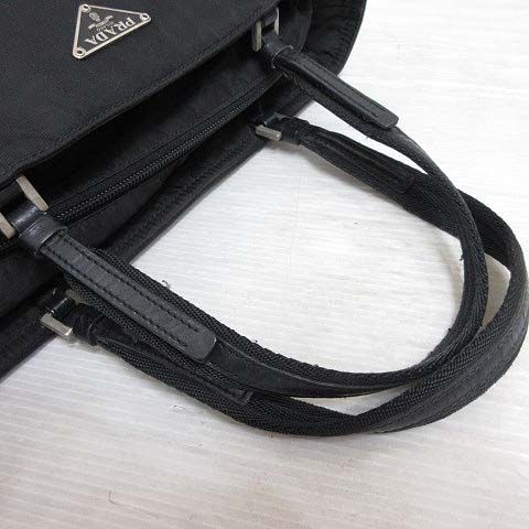 PRADA プラダ トートバッグ ナイロン ロゴプレート レザーハンドル 黒 プラダ PRADA ナイロン レザー トート バッグ ハンド B9234 ブラック