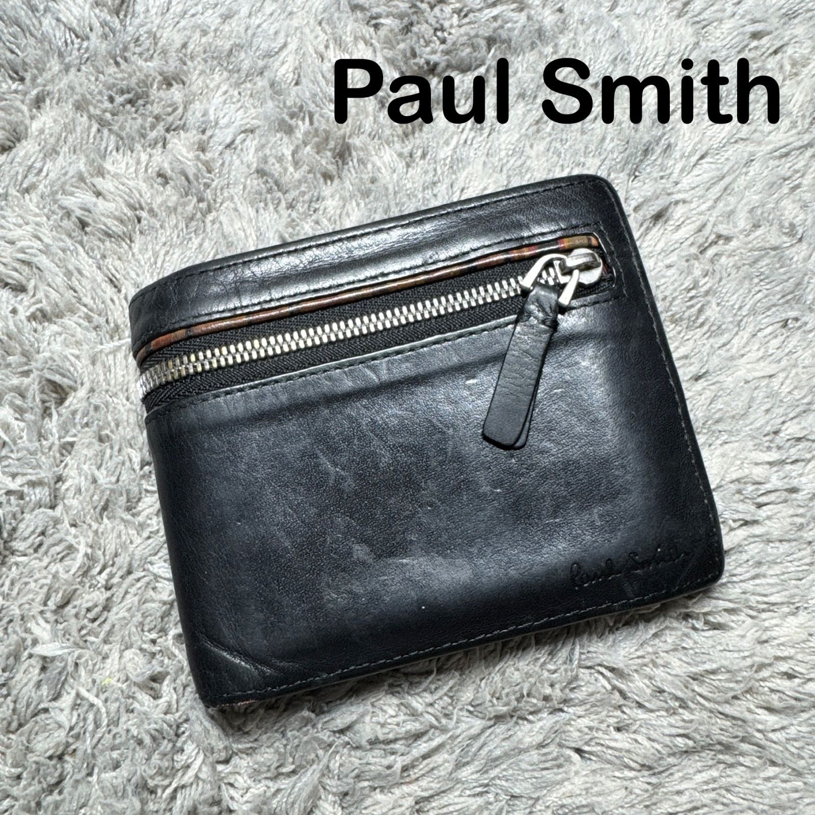 新品未使用 Paul Smith ジップストローグレイン　二つ折り財布　黒 Paul Smith ポールスミス 二つ折り財布 ジップストローグレイン2 黒