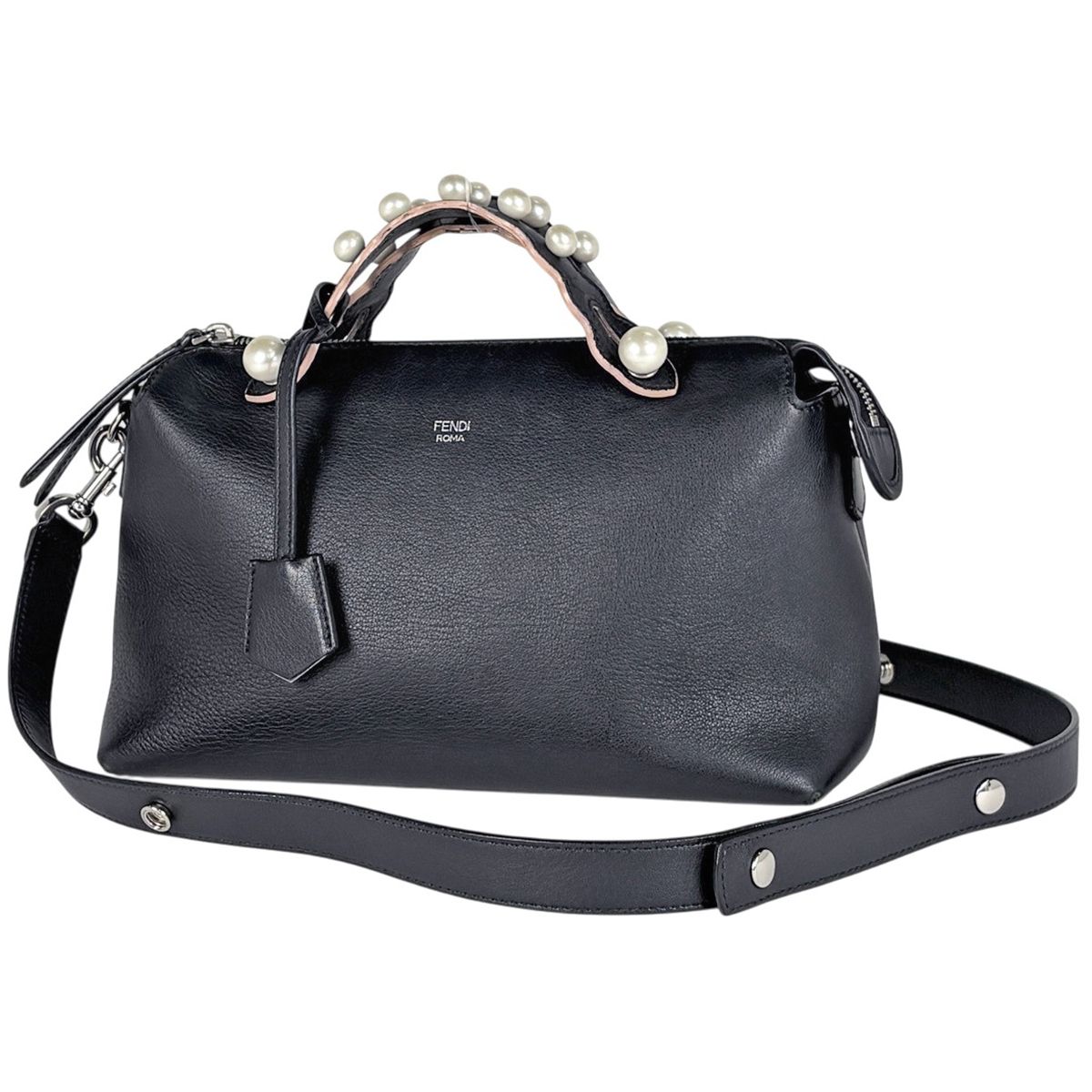 フェンディ FENDI バイザウェイ ミディアム ハンドバッグ 2WAY フェイクパール レザー ブラック 8BL124 レディース 【中古】