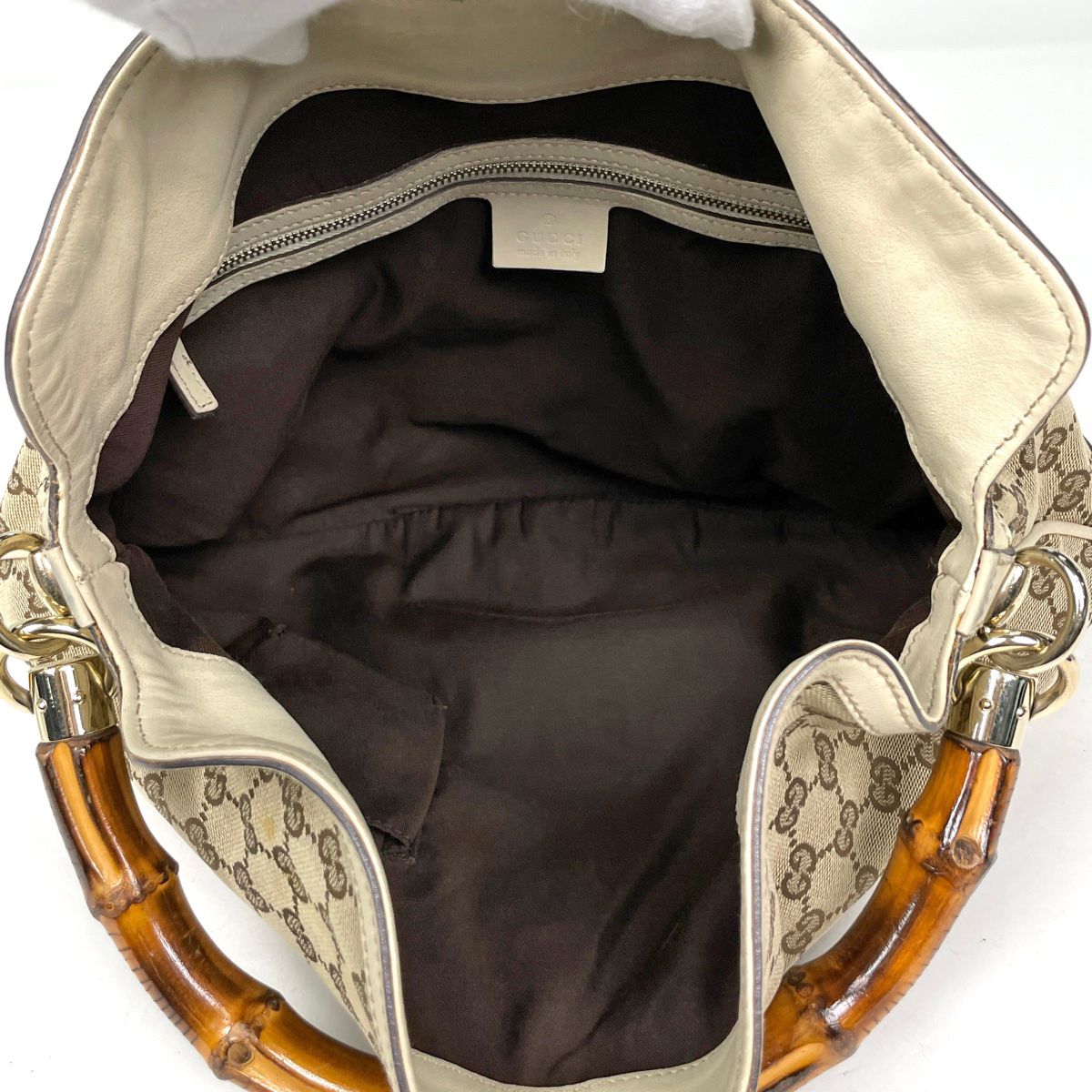 グッチ GUCCI ショルダーバッグ GG柄 バンブー GGキャンバス ベージュ ホワイト 169961 レディース 【中古】