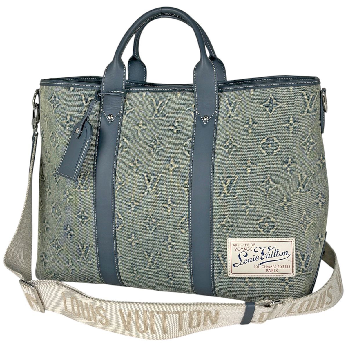 ルイ・ヴィトン Louis Vuitton ウィークエンド トートNM 2WAY モノグラムウォッシュデニム レザー ブルー M22537 メンズ 【中古】