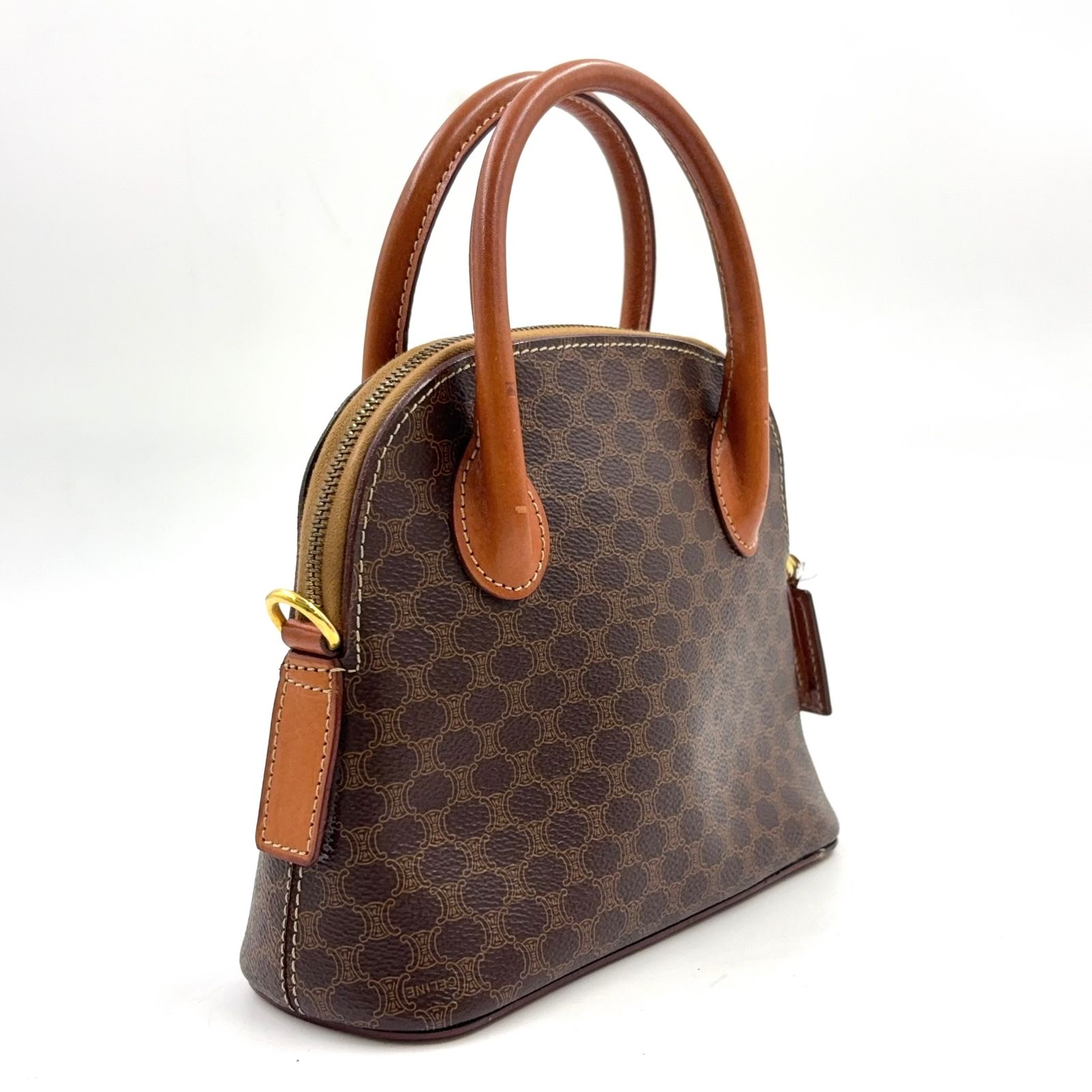 ★美品★ CELINE マカダム ハンドバッグ ブラウン ハーフムーン 新着】CELINE マカダム柄 ハーフムーン ショルダーストラップ付属なし