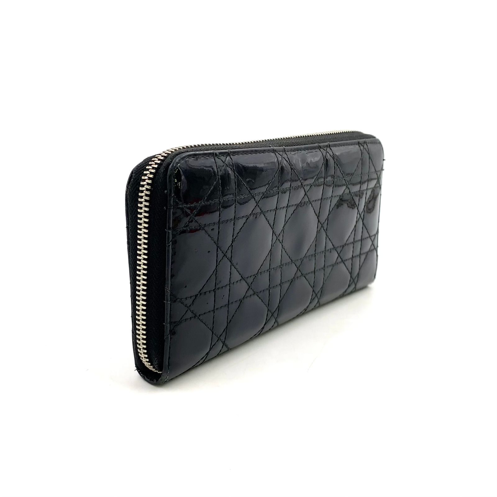 Dior ブラックエナメル長財布 付属品あり 新着】Christian Dior レディ ディオール ラウンドファスナー エナメル