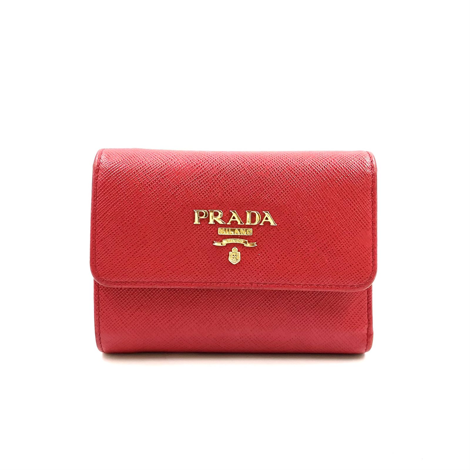 新着】PRADA サフィアーノ メタルロゴ サフィアーノレザー レッド 二