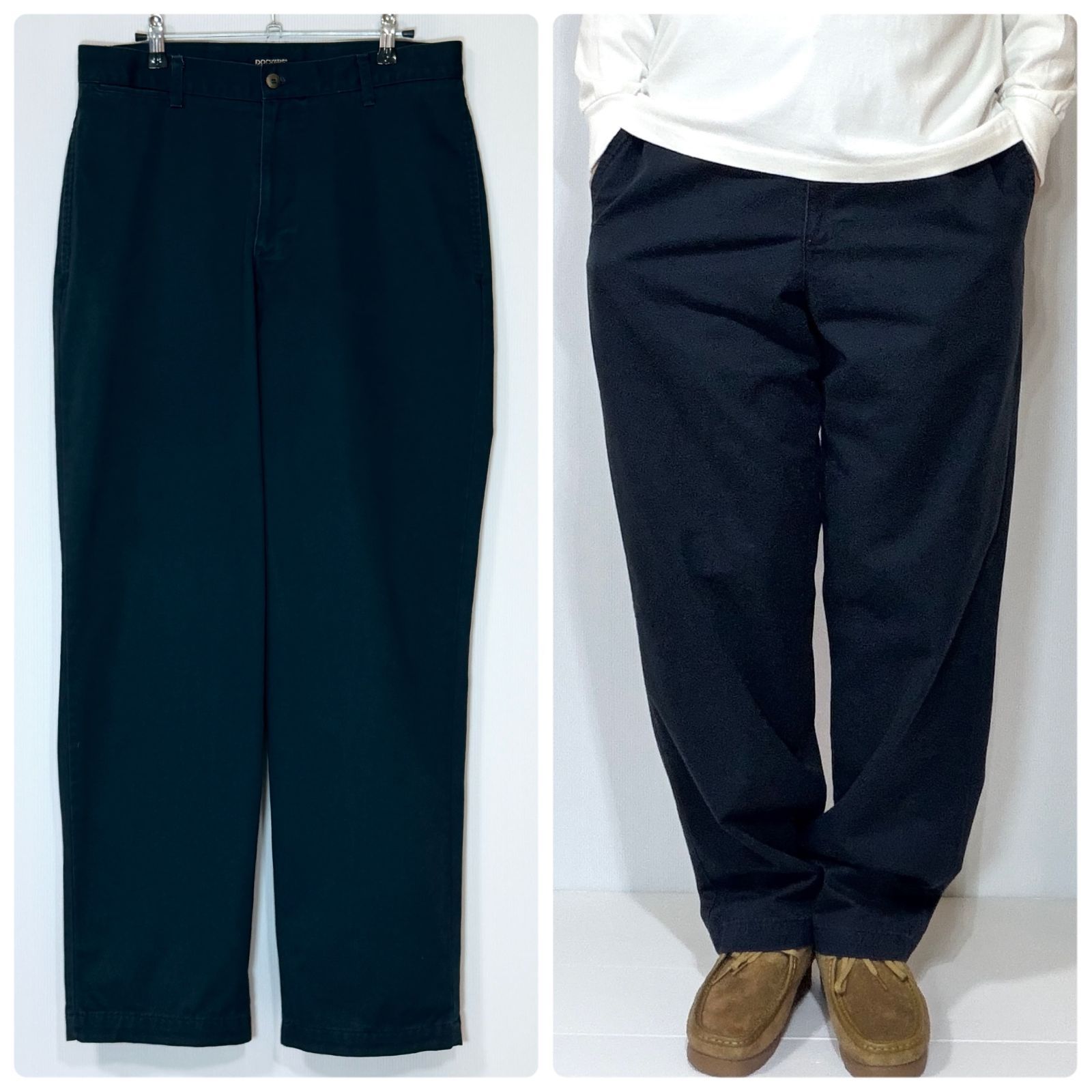 90s 良色 良サイズ DOCKERS ドッカーズ ノータック チノパン Relaxed Fit khakis W33L32 ネイビー 紺 NAVY コットンツイル スラックス トラウザーズ ワイドテーパード ミリタリーパンツ アメリカ買付 p26073680