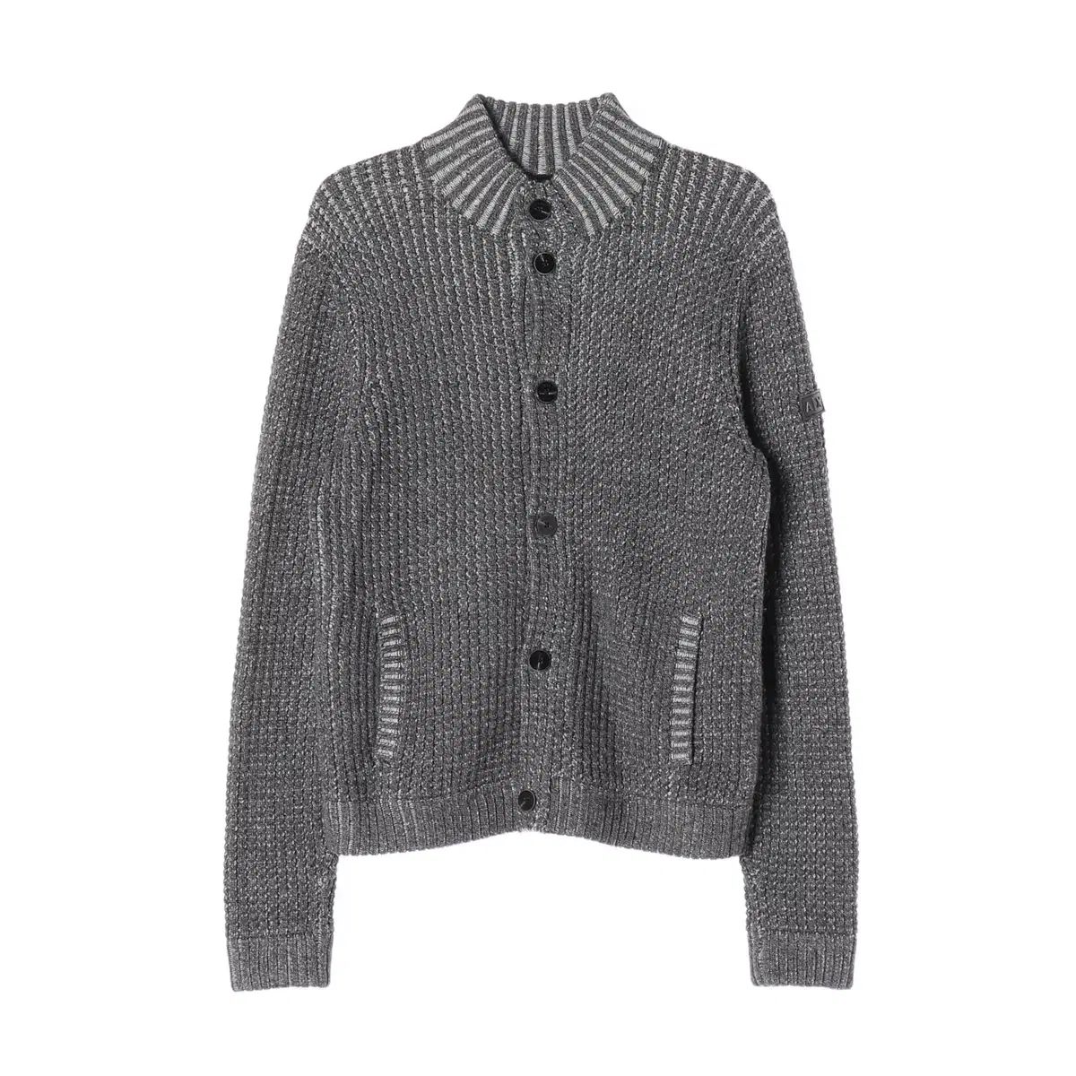 ARMANI EXCHANGE ロゴ パッチ ハイネック ウール ブレンド ニット カーディガン