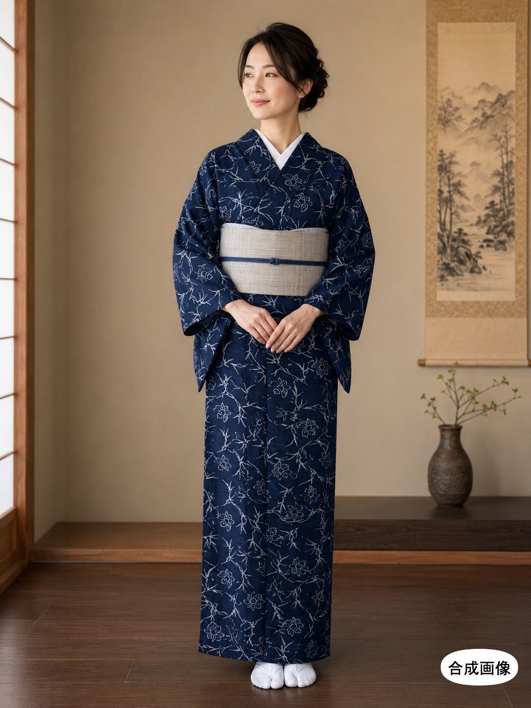 きもの蔵 ◆ 久留米絣 枝花文 単衣きもの［未着用］