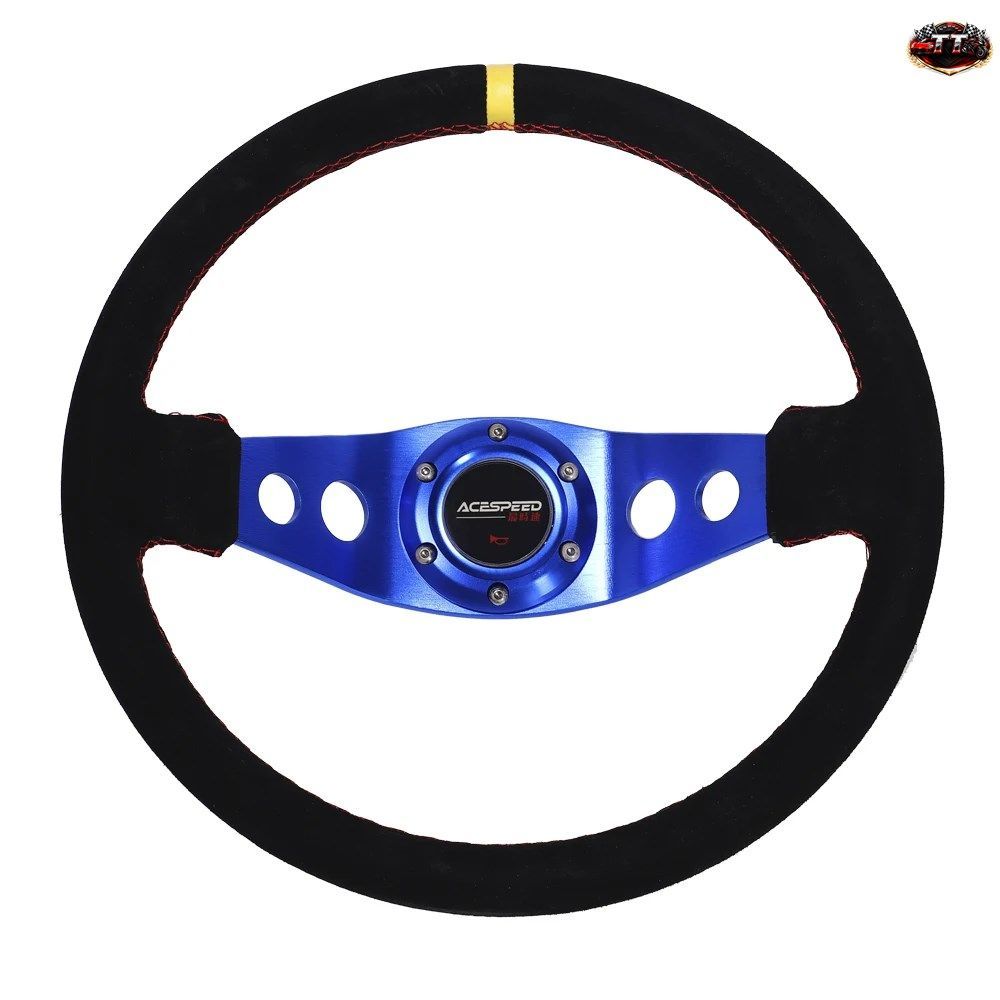 LEOSPORT-14インチ 350mm ステアリングホイール レザー レッドライン ステアリングホイール ディープレーシングステアリングホイール