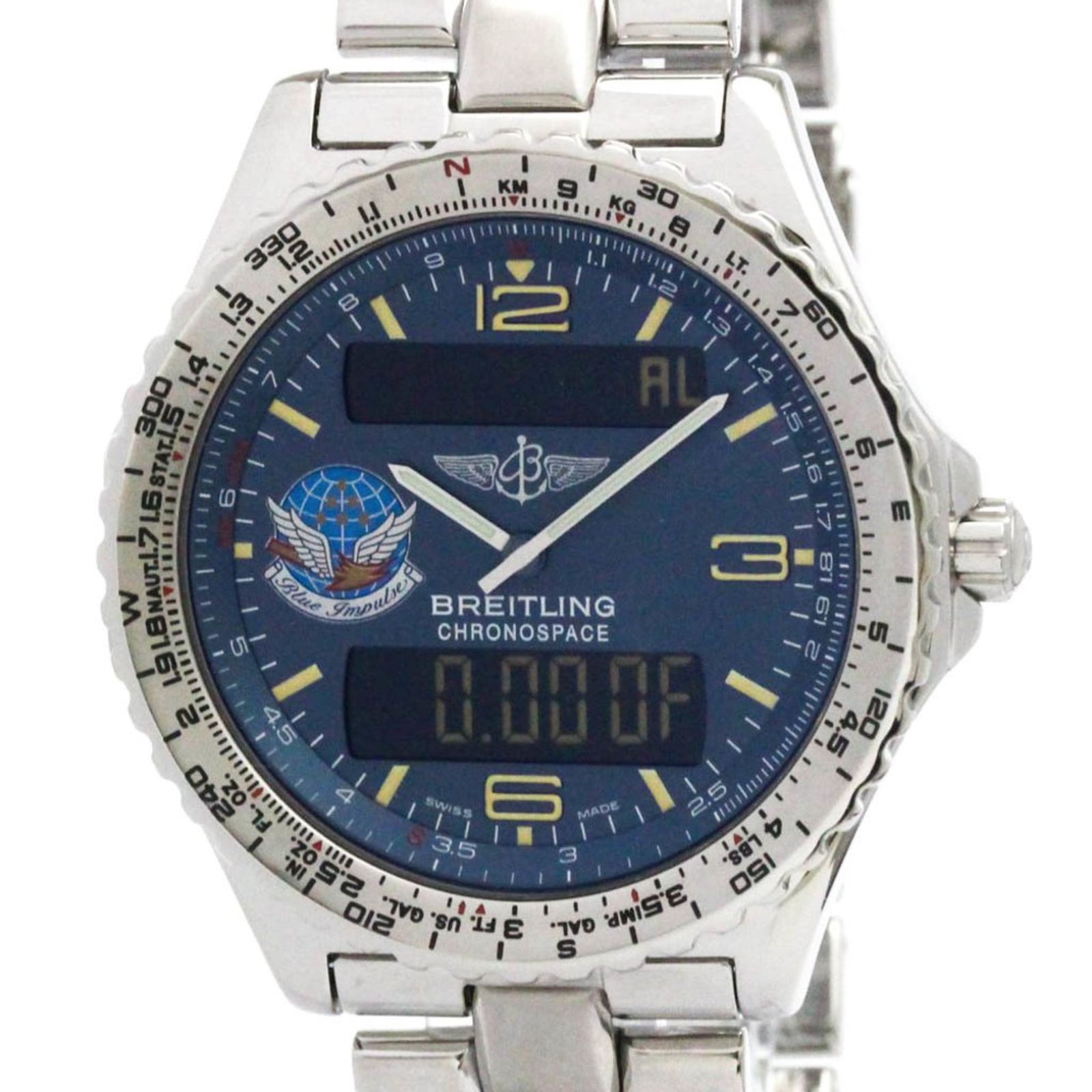ブライトリング (BREITLING) クロノスペース ブルーインパルス アナログ デジタル ステンレススチール クォーツ メンズ 時計 A56012.1 (外装仕上げ済み)