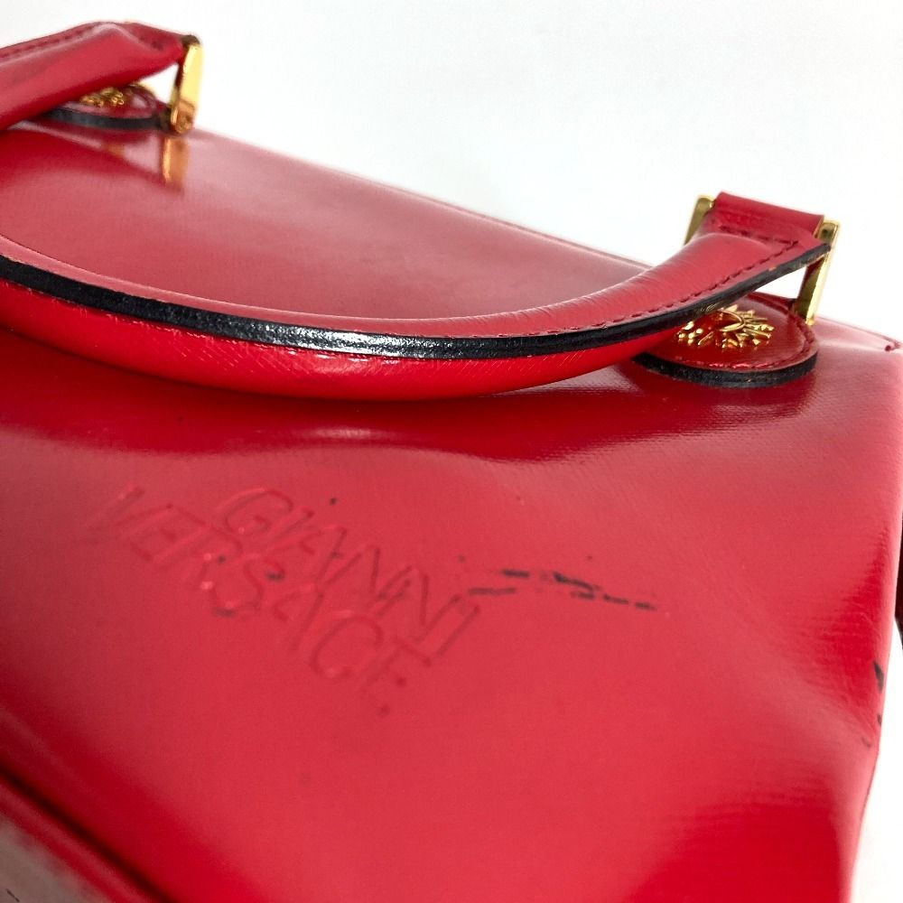 VERSACE ヴェルサーチ ハンドバッグ サンバースト ロゴ レザー レッド