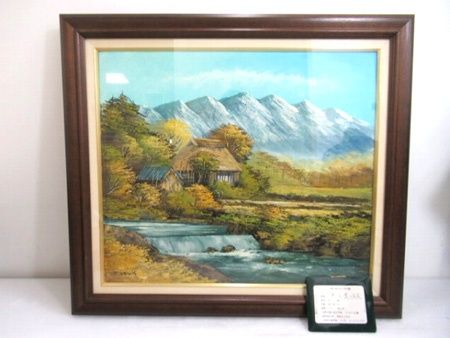 さわ たけし 沢健 奥信濃の民家 真筆証明書付 額付絵画 油彩10号 風景
